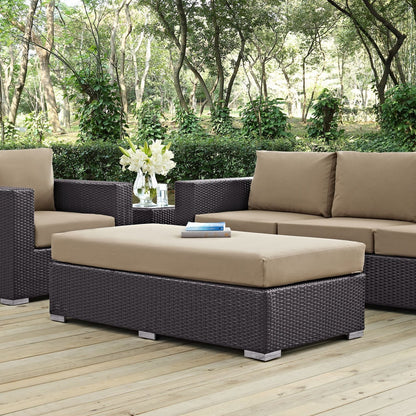 Convene Outdoor Patio Fabric Rectangle Ottoman, Brown, Rattan 9723