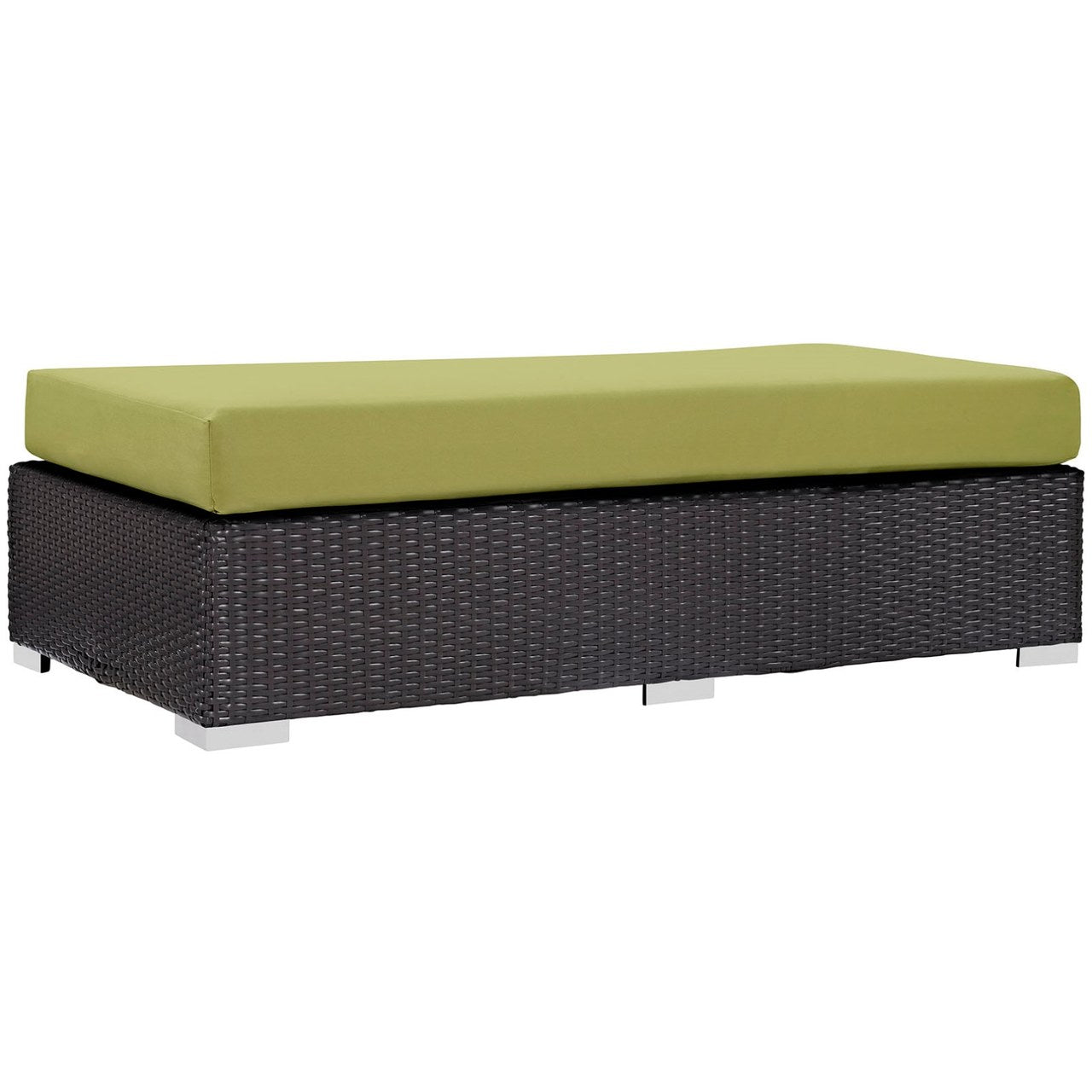 Convene Outdoor Patio Fabric Rectangle Ottoman, Green, Rattan 9725
