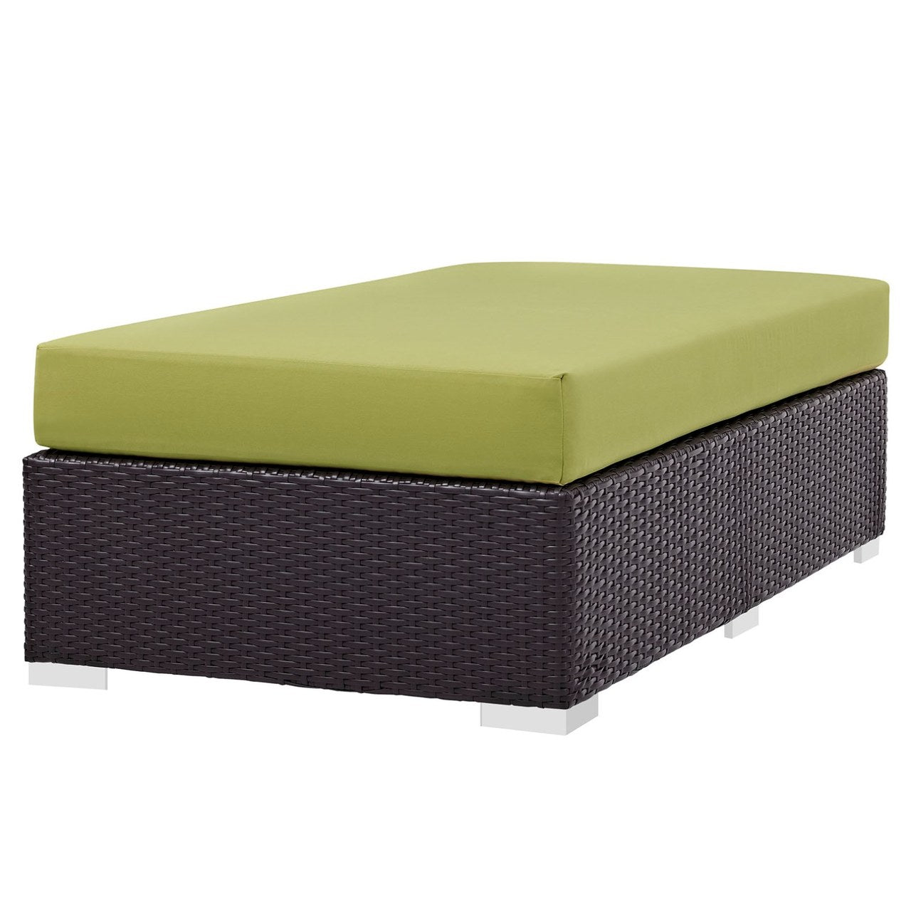 Convene Outdoor Patio Fabric Rectangle Ottoman, Green, Rattan 9725