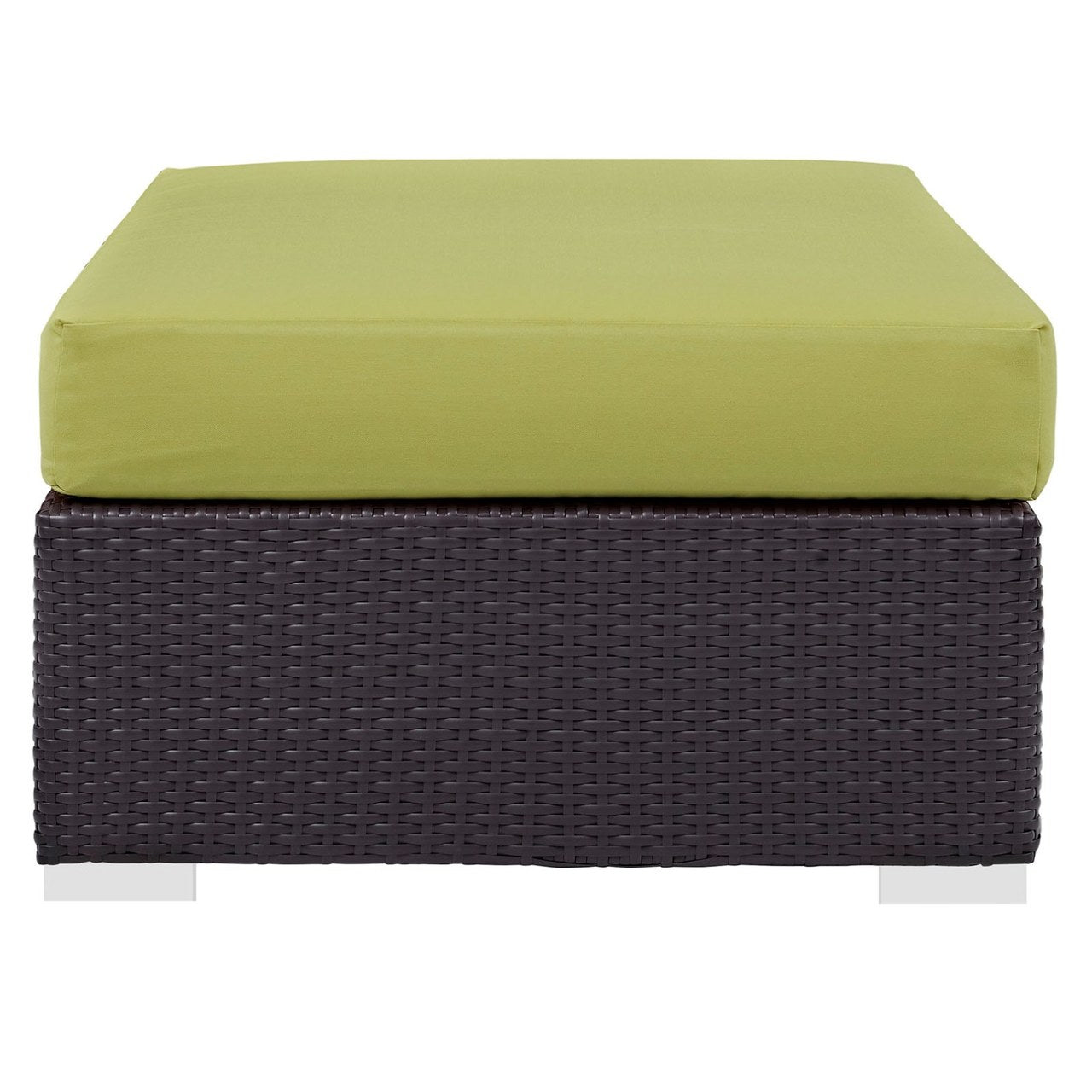 Convene Outdoor Patio Fabric Rectangle Ottoman, Green, Rattan 9725