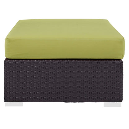 Convene Outdoor Patio Fabric Rectangle Ottoman, Green, Rattan 9725