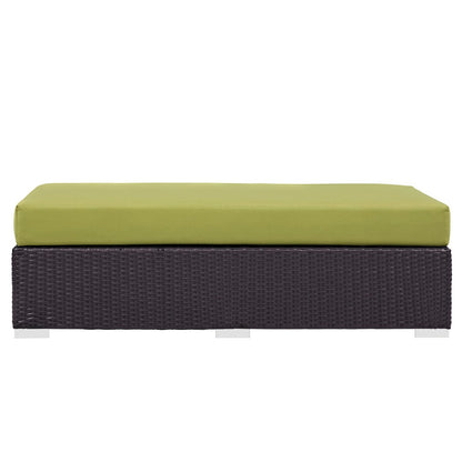 Convene Outdoor Patio Fabric Rectangle Ottoman, Green, Rattan 9725