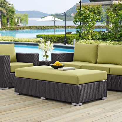 Convene Outdoor Patio Fabric Rectangle Ottoman, Green, Rattan 9725
