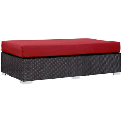 Convene Outdoor Patio Fabric Rectangle Ottoman, Red, Rattan 9726