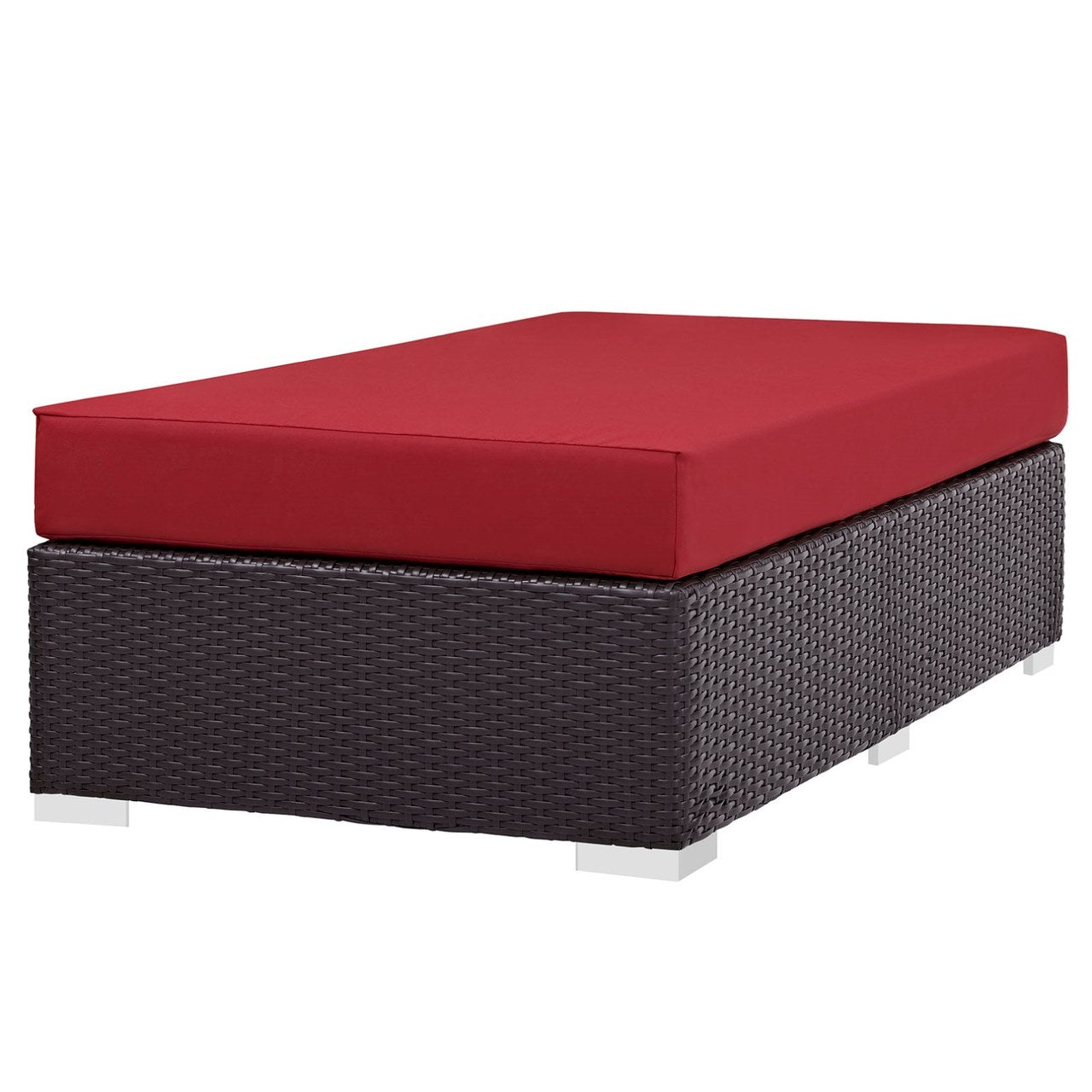 Convene Outdoor Patio Fabric Rectangle Ottoman, Red, Rattan 9726