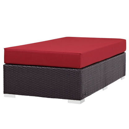 Convene Outdoor Patio Fabric Rectangle Ottoman, Red, Rattan 9726