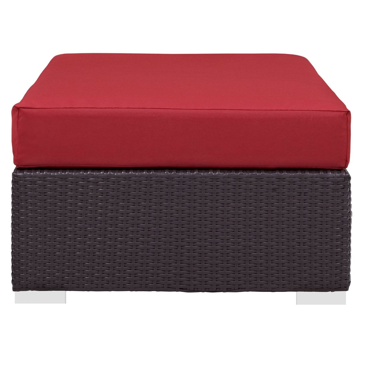 Convene Outdoor Patio Fabric Rectangle Ottoman, Red, Rattan 9726