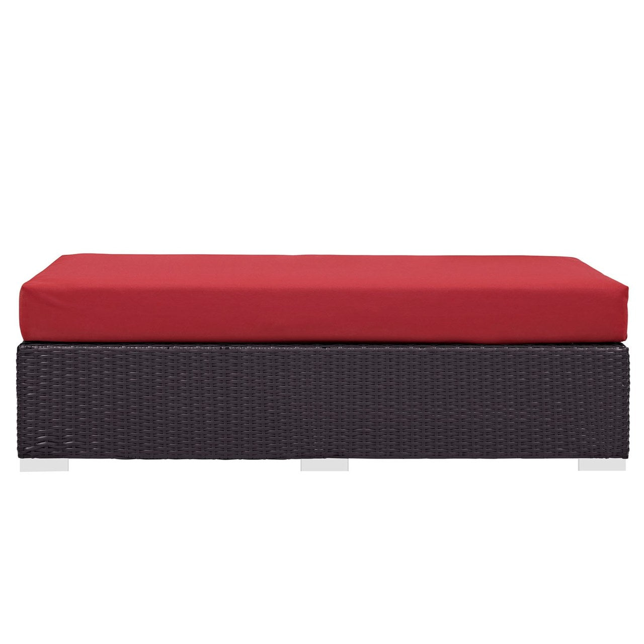 Convene Outdoor Patio Fabric Rectangle Ottoman, Red, Rattan 9726