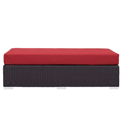 Convene Outdoor Patio Fabric Rectangle Ottoman, Red, Rattan 9726