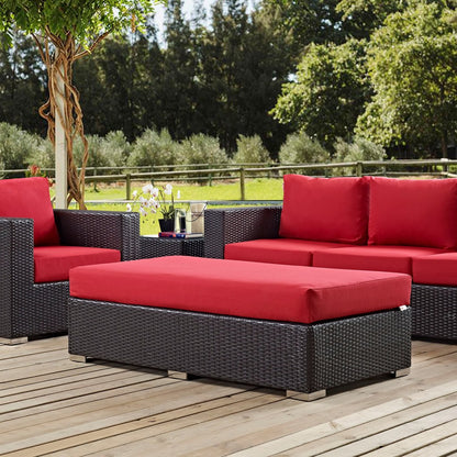 Convene Outdoor Patio Fabric Rectangle Ottoman, Red, Rattan 9726
