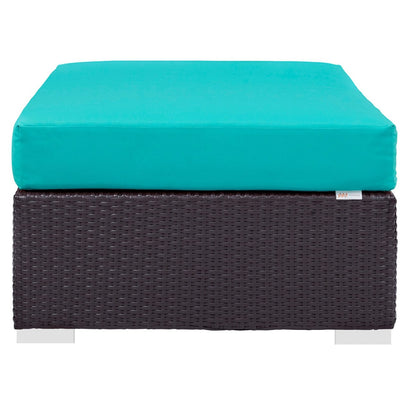 Convene Outdoor Patio Fabric Rectangle Ottoman, Blue, Rattan 9727
