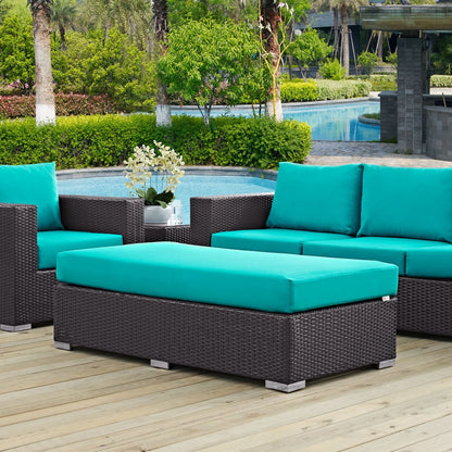 Convene Outdoor Patio Fabric Rectangle Ottoman, Blue, Rattan 9727