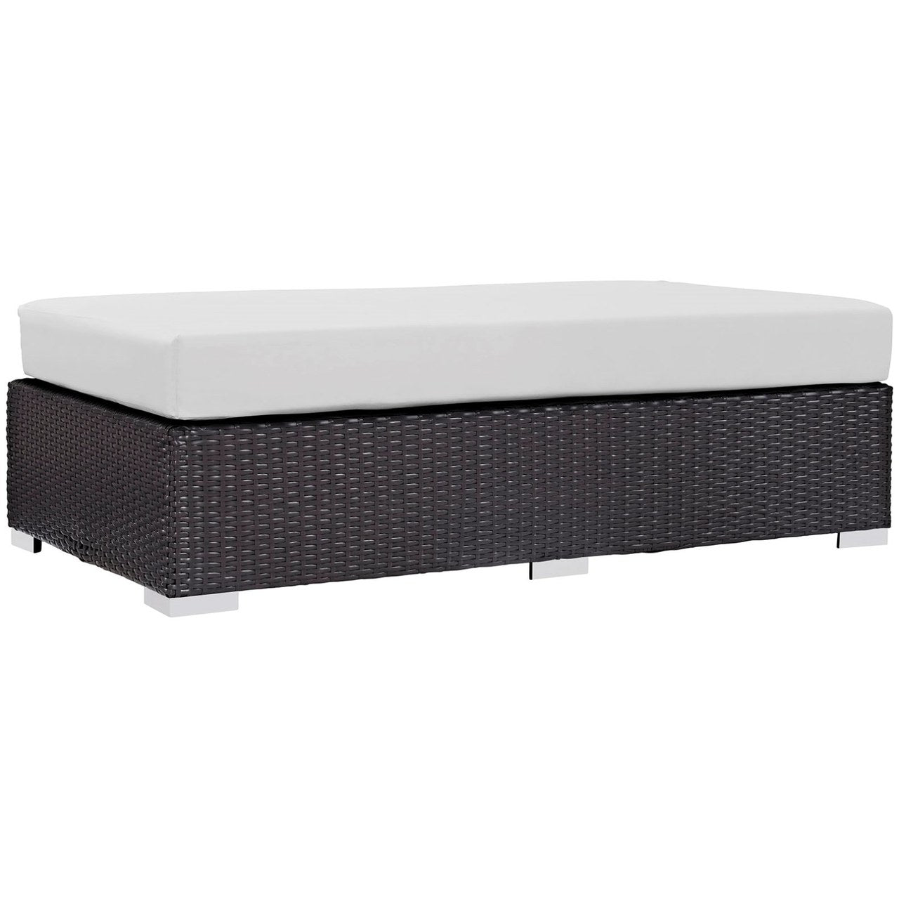 Convene Outdoor Patio Fabric Rectangle Ottoman, White, Rattan 9728