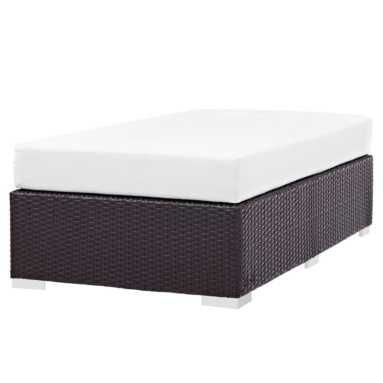 Convene Outdoor Patio Fabric Rectangle Ottoman, White, Rattan 9728