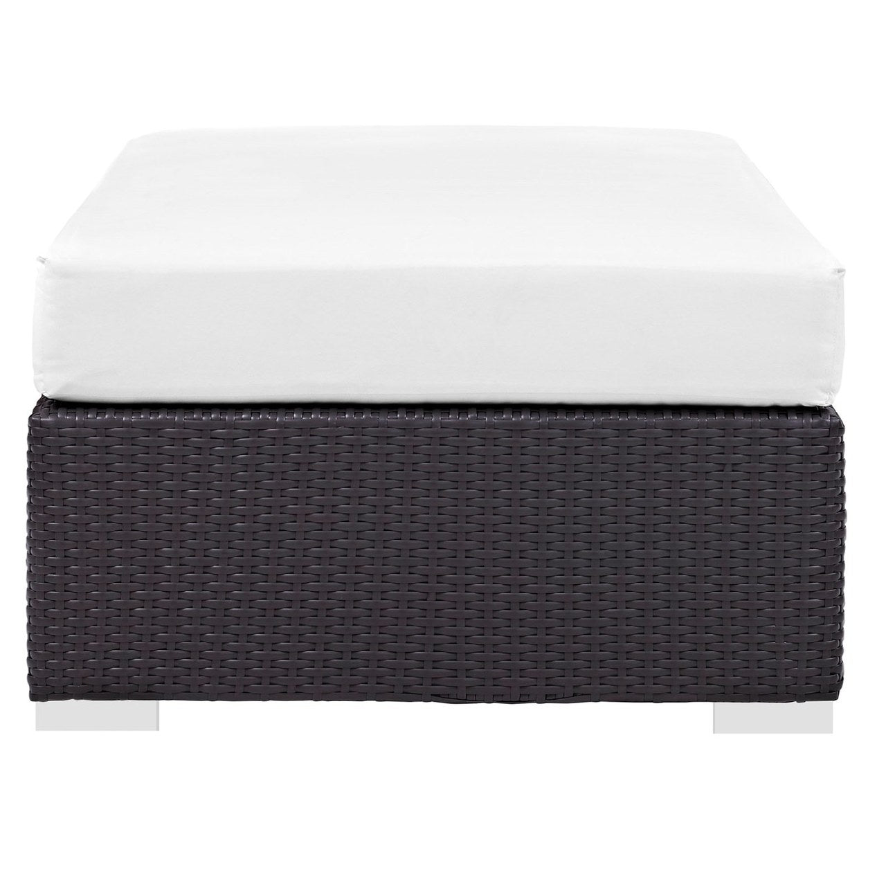 Convene Outdoor Patio Fabric Rectangle Ottoman, White, Rattan 9728