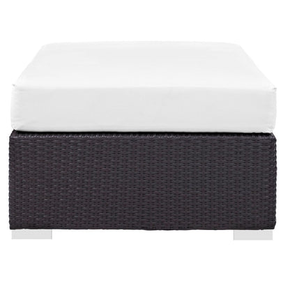 Convene Outdoor Patio Fabric Rectangle Ottoman, White, Rattan 9728