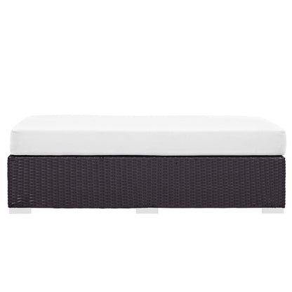 Convene Outdoor Patio Fabric Rectangle Ottoman, White, Rattan 9728