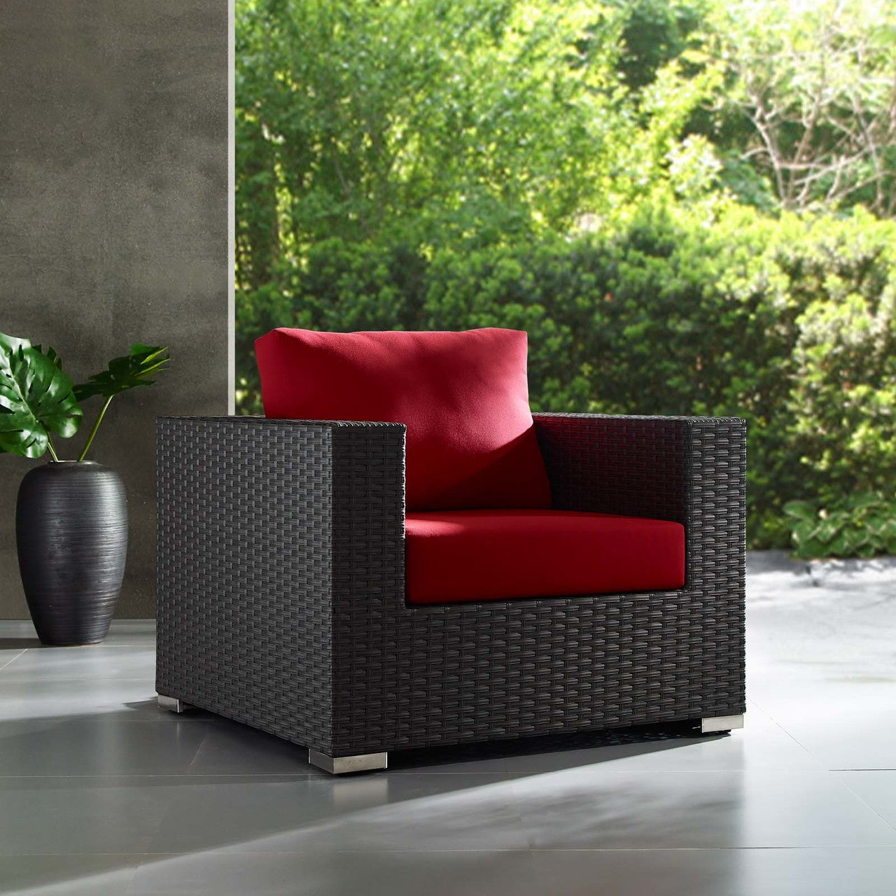 Sojourn Outdoor Patio Sunbrella® Armchair, Sunbrella Rattan Wicker, Red 13339