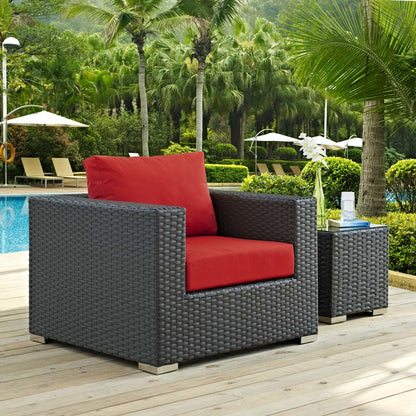 Sojourn Outdoor Patio Sunbrella® Armchair, Sunbrella Rattan Wicker, Red 13339