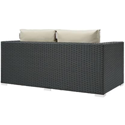 Sojourn Outdoor Patio Sunbrella Loveseat, Beige, Rattan 9731