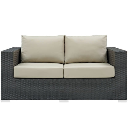 Sojourn Outdoor Patio Sunbrella Loveseat, Beige, Rattan 9731