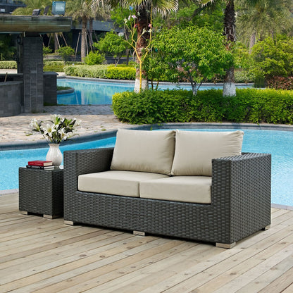 Sojourn Outdoor Patio Sunbrella Loveseat, Beige, Rattan 9731