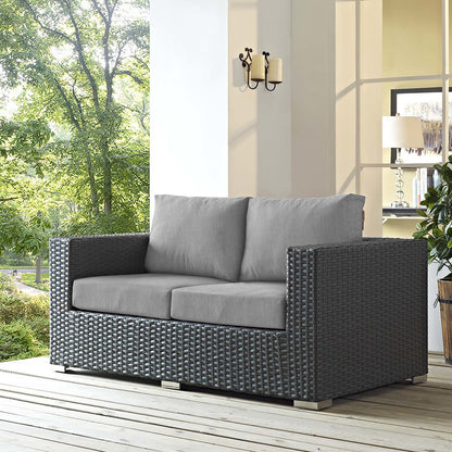 Sojourn Outdoor Patio Sunbrella® Loveseat, Sunbrella Rattan Wicker, Grey Gray 13340