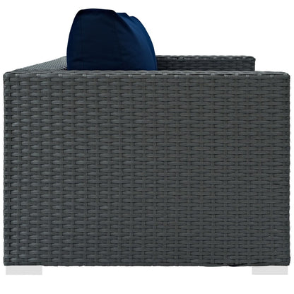 Sojourn Outdoor Patio Sunbrella Loveseat, Navy, Rattan 9732