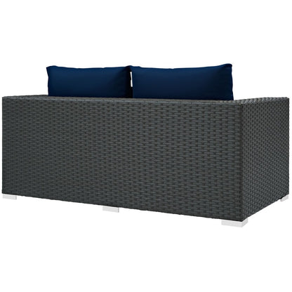 Sojourn Outdoor Patio Sunbrella Loveseat, Navy, Rattan 9732