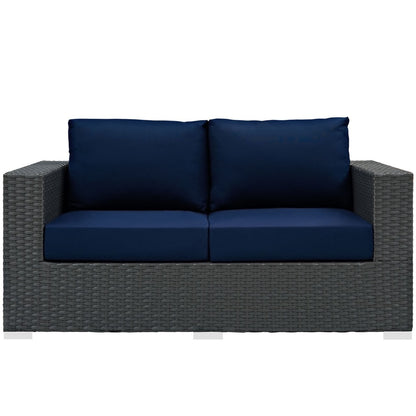Sojourn Outdoor Patio Sunbrella Loveseat, Navy, Rattan 9732
