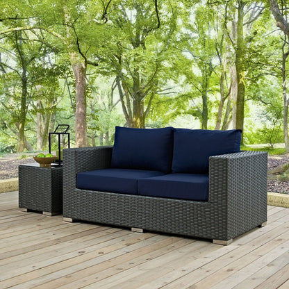 Sojourn Outdoor Patio Sunbrella Loveseat, Navy, Rattan 9732