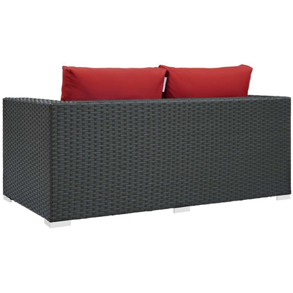 Sojourn Outdoor Patio Sunbrella® Loveseat, Sunbrella Rattan Wicker, Red 13341