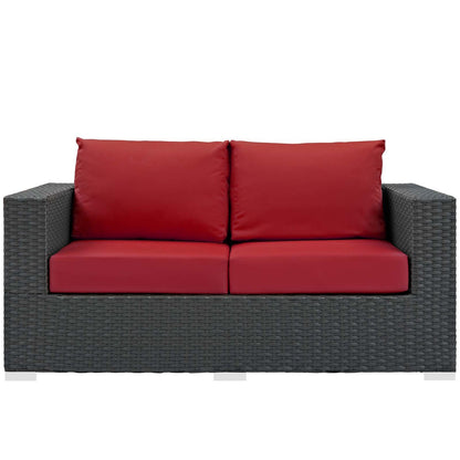 Sojourn Outdoor Patio Sunbrella® Loveseat, Sunbrella Rattan Wicker, Red 13341