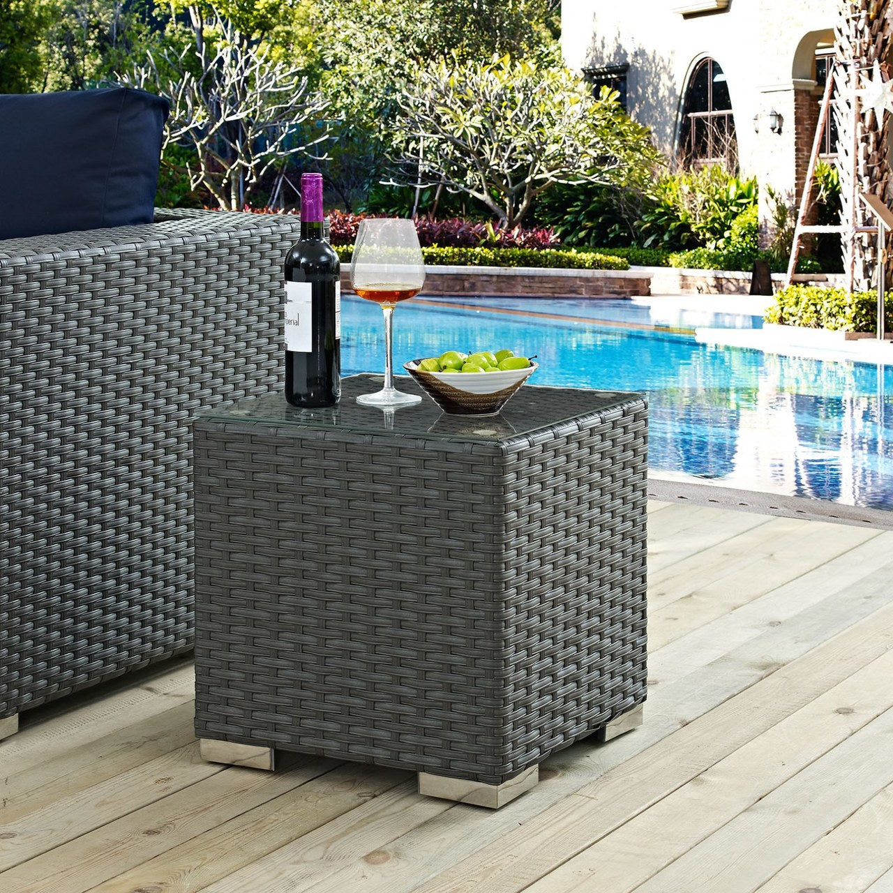 Sojourn Outdoor Patio Side Table , Brown, Rattan 9735
