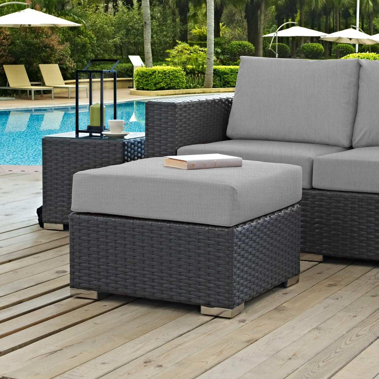 Sojourn Outdoor Patio Sunbrella® Ottoman, Sunbrella Rattan Wicker, Grey Gray 13344