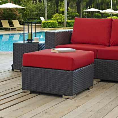 Sojourn Outdoor Patio Sunbrella® Ottoman, Sunbrella Rattan Wicker, Red 13345