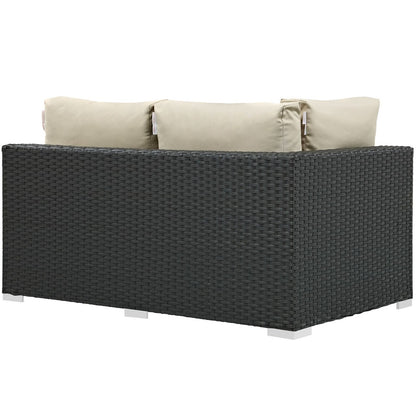 Sojourn Outdoor Patio Sunbrella Left Arm Loveseat, Beige, Rattan 9746