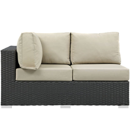 Sojourn Outdoor Patio Sunbrella Left Arm Loveseat, Beige, Rattan 9746