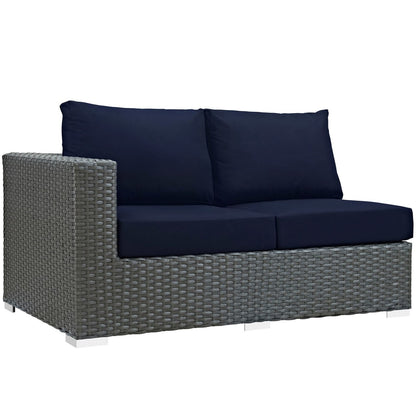 Sojourn Outdoor Patio Sunbrella Left Arm Loveseat, Navy, Rattan 9747