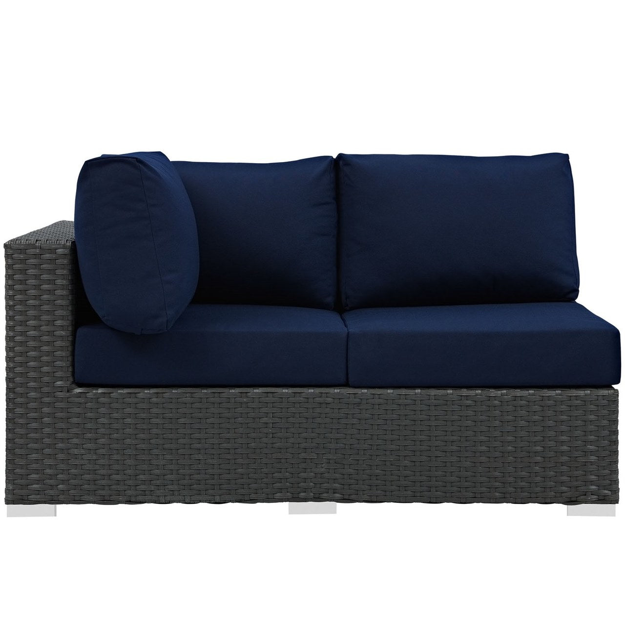 Sojourn Outdoor Patio Sunbrella Left Arm Loveseat, Navy, Rattan 9747