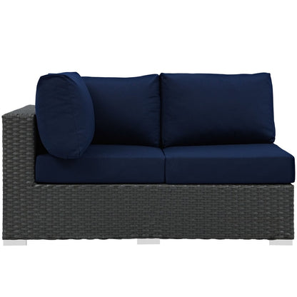Sojourn Outdoor Patio Sunbrella Left Arm Loveseat, Navy, Rattan 9747
