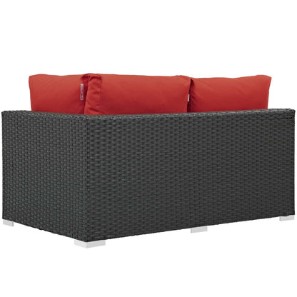 Sojourn Outdoor Patio Sunbrella® Left Arm Loveseat, Sunbrella Rattan Wicker, Red 13351