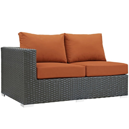 Sojourn Outdoor Patio Sunbrella Left Arm Loveseat, Orange, Rattan 9748