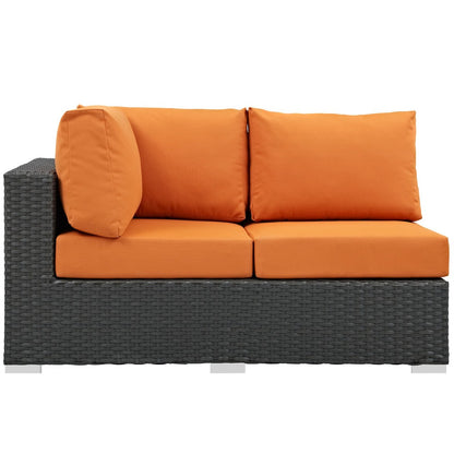 Sojourn Outdoor Patio Sunbrella Left Arm Loveseat, Orange, Rattan 9748