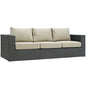 Sojourn Outdoor Patio Sunbrella Sofa, Beige, Rattan 9752