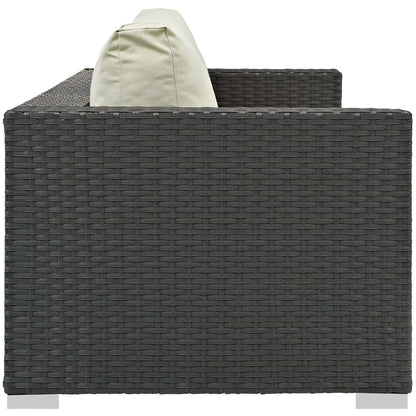 Sojourn Outdoor Patio Sunbrella Sofa, Beige, Rattan 9752