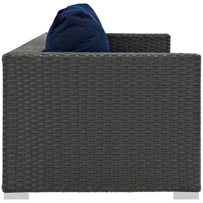 Sojourn Outdoor Patio Sunbrella Sofa, Navy, Rattan 9753