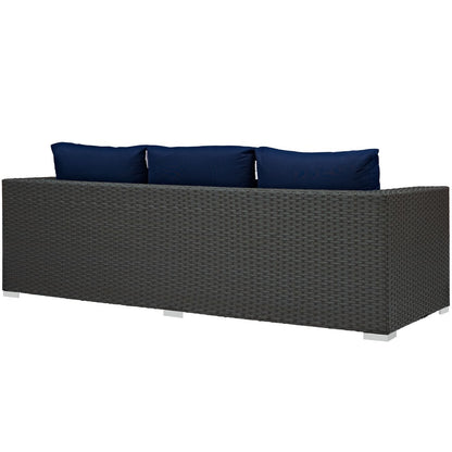 Sojourn Outdoor Patio Sunbrella Sofa, Navy, Rattan 9753