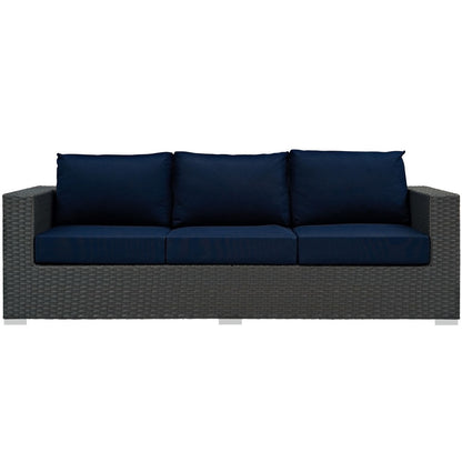 Sojourn Outdoor Patio Sunbrella Sofa, Navy, Rattan 9753