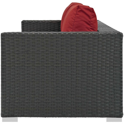 Sojourn Outdoor Patio Sunbrella® Sofa, Sunbrella Rattan Wicker, Red 13353